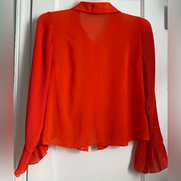 ZARA Pleaded Long Platted Sleeve Collared Button Up Blouse Top, Sz: Medium - Picture 3 of 9